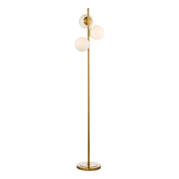 Bombazine 3 Light Floor Lamp in Natural Brass C/W Opal Glass