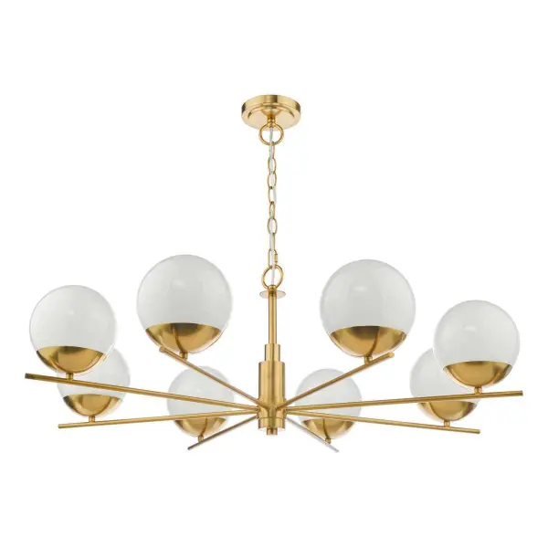 Bombazine 8 Light Pendant Natural Brass & Opal Glass