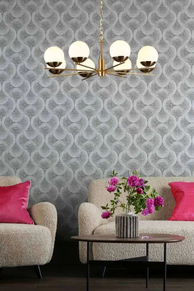 Bombazine 8 Light Pendant Natural Brass & Opal Glass