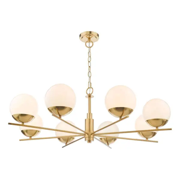 Bombazine 8 Light Pendant Natural Brass & Opal Glass