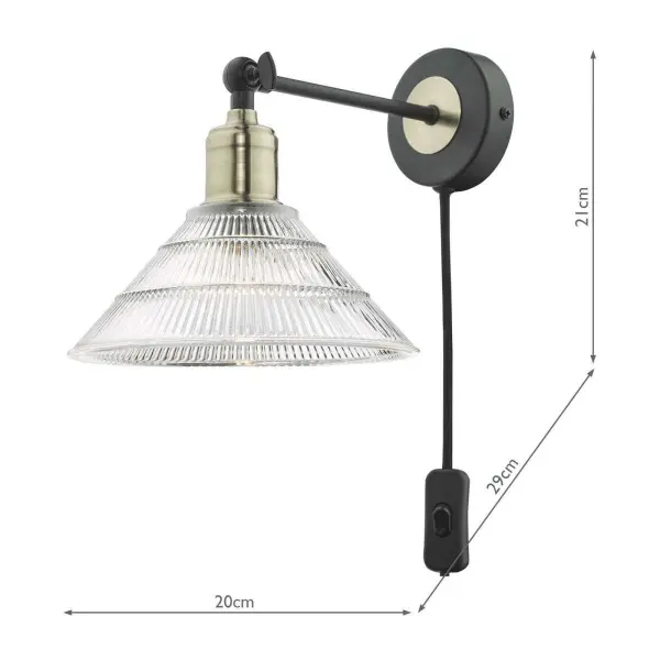 Boyd Wall Light in Antique Brass C/W Ribbed Glass Shade