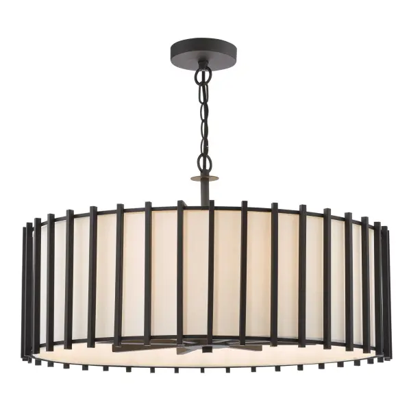 Cagliari 8 Light Pendant in Matt Black & Ivory Shade