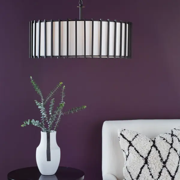 Cagliari 8 Light Pendant in Matt Black & Ivory Shade