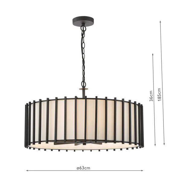 Cagliari 8 Light Pendant in Matt Black & Ivory Shade