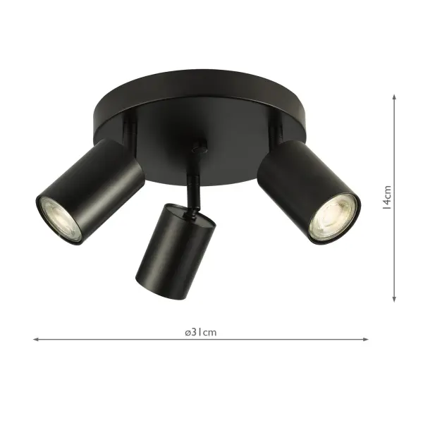 Cawley 3 Light Matt Black Spotlight