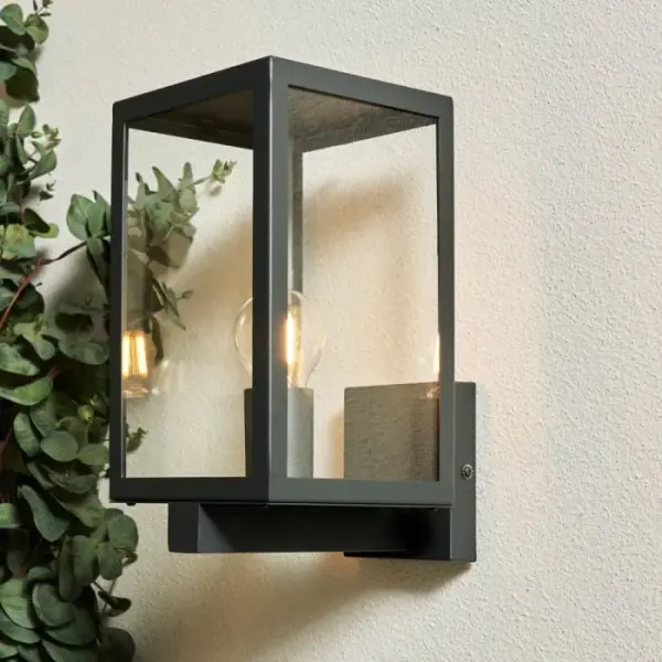 Hestia Glass Wall Lantern in Black Finish