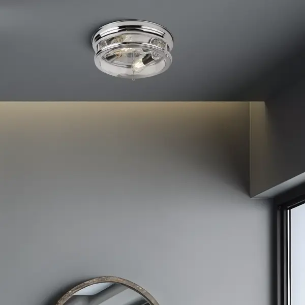 Glasgow 2 Light Flush Chrome With Clear Glass IP44