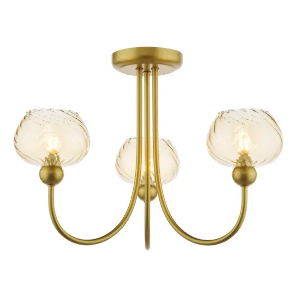 Cognac Satin Gold & Champagne Glass 3 Light Semi Flush