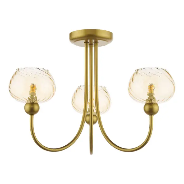 Cognac Satin Gold & Champagne Glass 3 Light Semi Flush