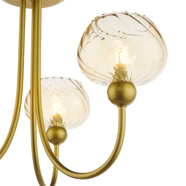 Cognac Satin Gold & Champagne Glass 3 Light Semi Flush