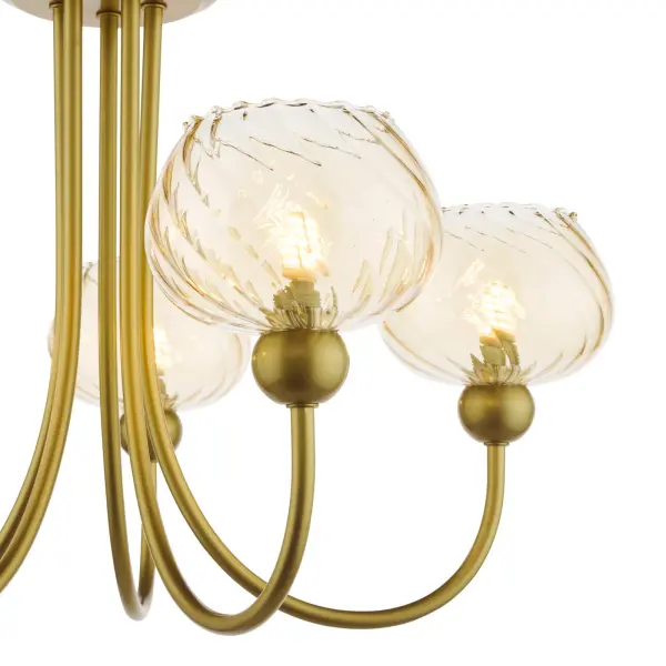 Cognac Satin Gold & Champagne Glass 5 Light Semi Flush