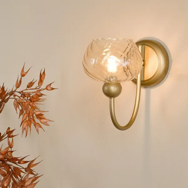 Cognac Satin Gold & Champagne Glass Wall Light