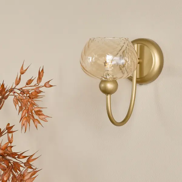 Cognac Satin Gold & Champagne Glass Wall Light