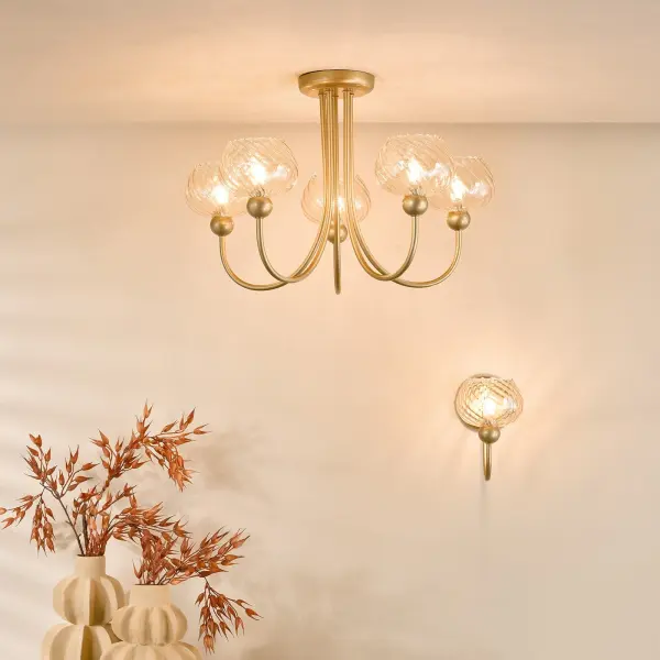Cognac Satin Gold & Champagne Glass Wall Light