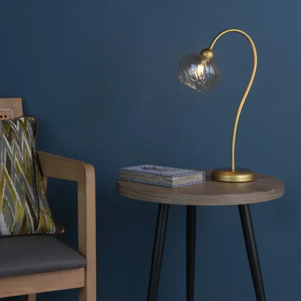 Cognac Satin Gold & Champagne Glass Table Lamp