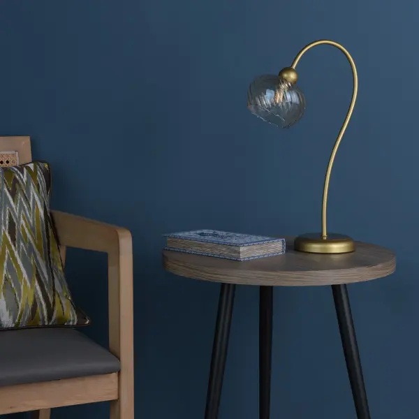 Cognac Satin Gold & Champagne Glass Table Lamp