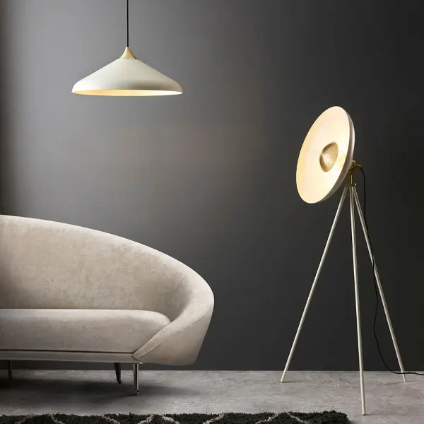 Modern Warm White & Brass Tripod Floor Lamp
