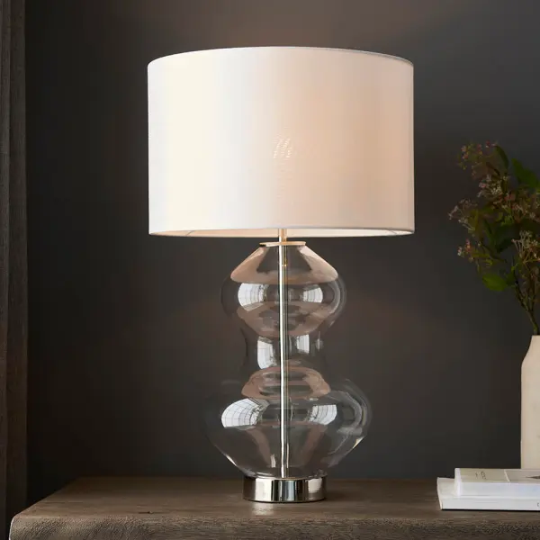 Kelda Bright Nickel Curvey Touch Table Lamp C/W Shade