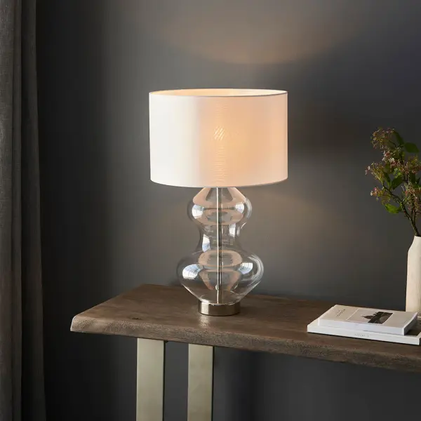 Kelda Bright Nickel Curvey Touch Table Lamp C/W Shade