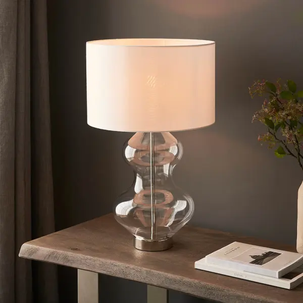 Kelda Bright Nickel Curvey Touch Table Lamp C/W Shade