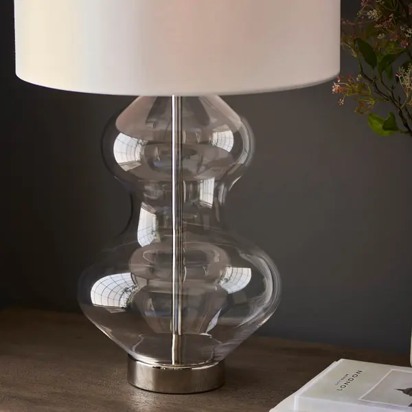 Kelda Bright Nickel Curvey Touch Table Lamp C/W Shade