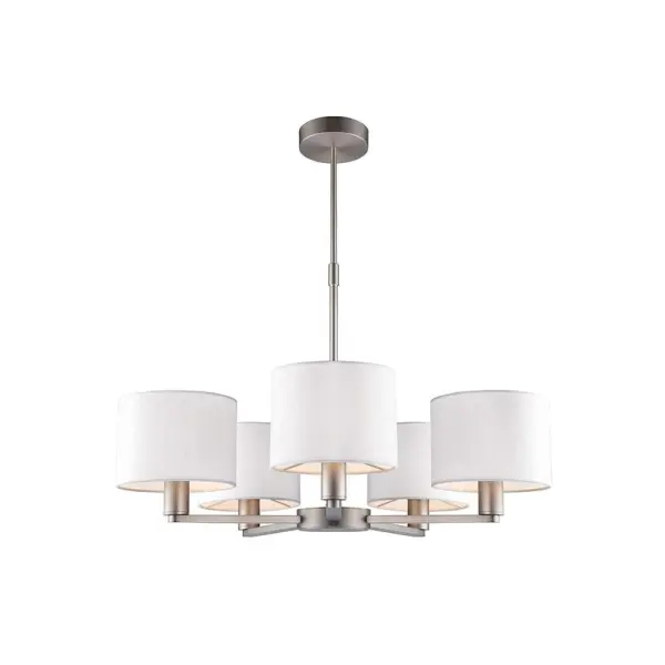 Daley 5 Light Multi Arm Pendant in Nickel C/W White Shades
