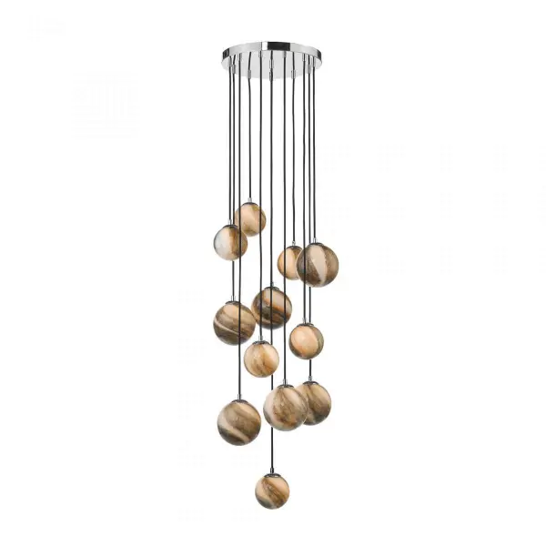 Mikara 12 Light Cluster Pendant Polished Chrome Glass 2.5M