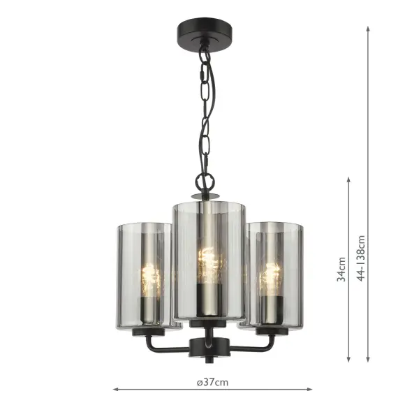 Daylin Satin Black & Smoked Glass 3 Light Pendant
