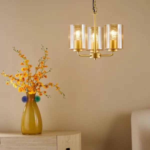Daylin Satin Gold & Amber Glass 3 Light Pendant