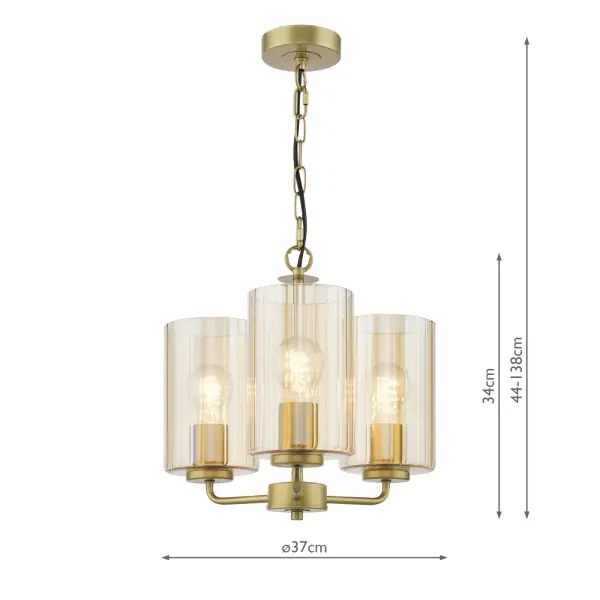 Daylin Satin Gold & Amber Glass 3 Light Pendant