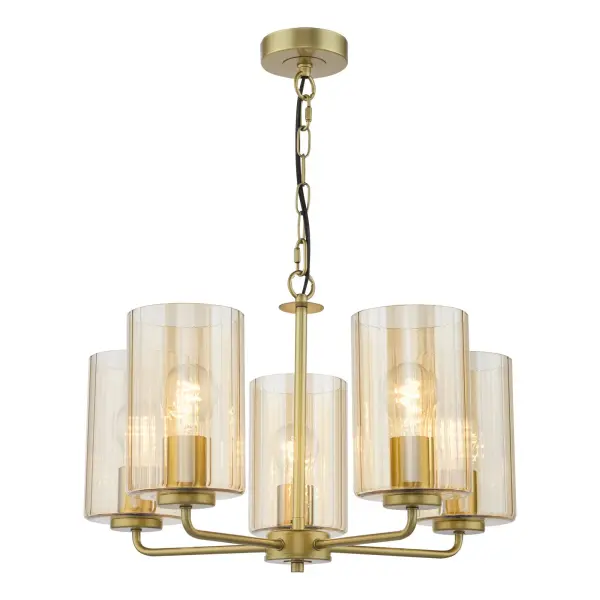 Daylin Satin Gold & Amber Glass 5 Light Pendant