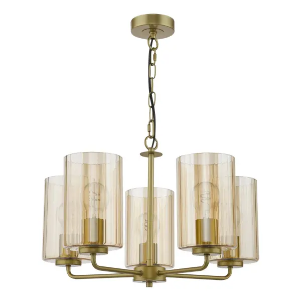 Daylin Satin Gold & Amber Glass 5 Light Pendant