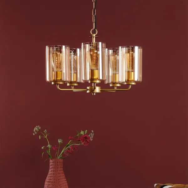 Daylin Satin Gold & Amber Glass 5 Light Pendant