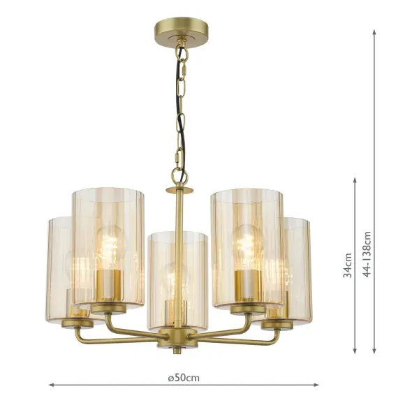 Daylin Satin Gold & Amber Glass 5 Light Pendant