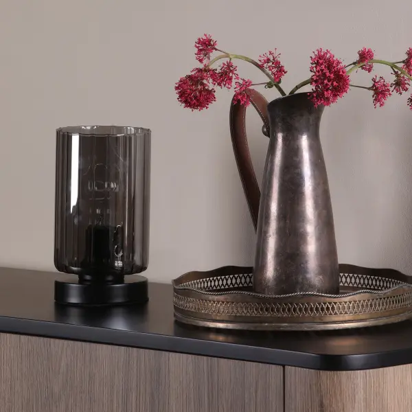 Daylin Satin Black & Smoked Glass Touch Table Lamp