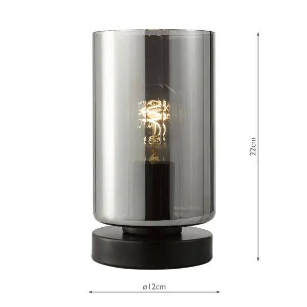 Daylin Satin Black & Smoked Glass Touch Table Lamp