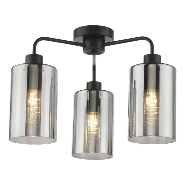 Daylin Satin Black & Smoked Glass 3 Light Semi Flush