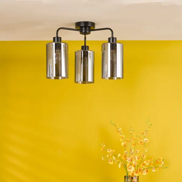 Daylin Satin Black & Smoked Glass 3 Light Semi Flush