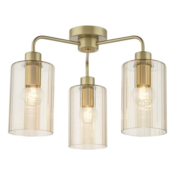 Daylin Satin Gold & Amber Glass 3 Light Semi Flush