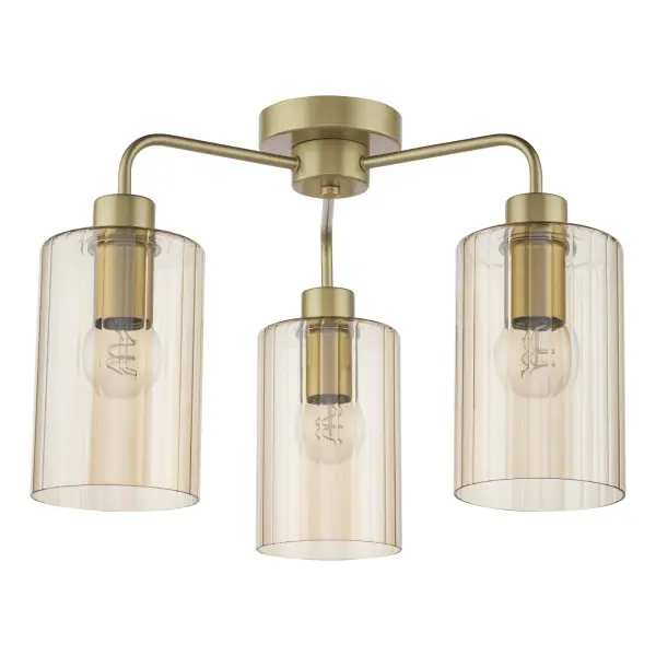 Daylin Satin Gold & Amber Glass 3 Light Semi Flush