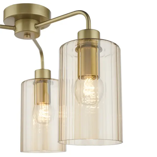 Daylin Satin Gold & Amber Glass 3 Light Semi Flush