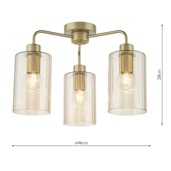 Daylin Satin Gold & Amber Glass 3 Light Semi Flush
