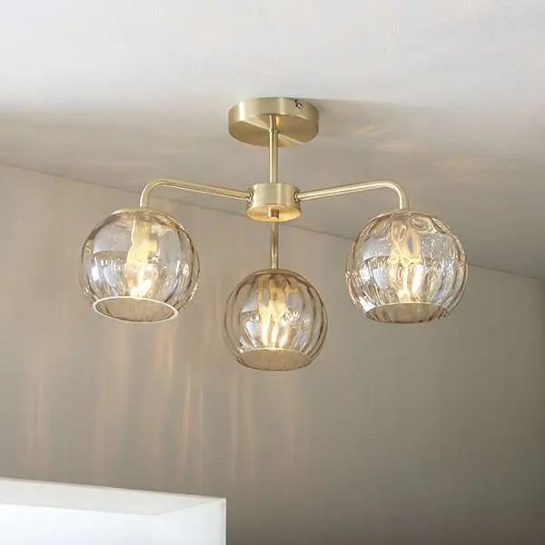 Dimple 3 Light Semi-Flush Fitting in Brushed Brass