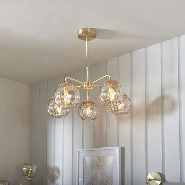 Dimple 5 Light Semi-Flush Fitting in Brushed Brass