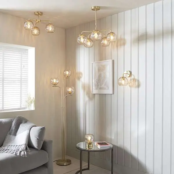 Dimple 5 Light Semi-Flush Fitting in Brushed Brass