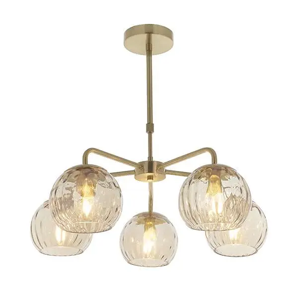 Dimple 5 Light Semi-Flush Fitting in Brushed Brass