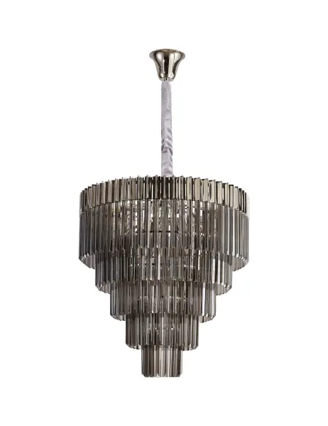 Donard Polished Nickel 19 Light Tiered Chandelier with Smoked Glass