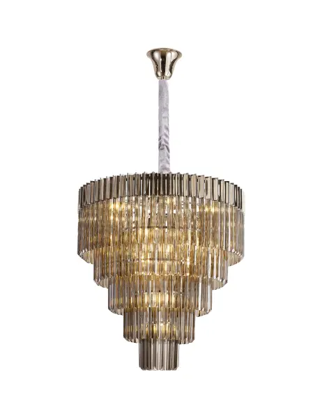 Donard Polished Nickel 19 Light Tiered Chandelier with Smoked Glass