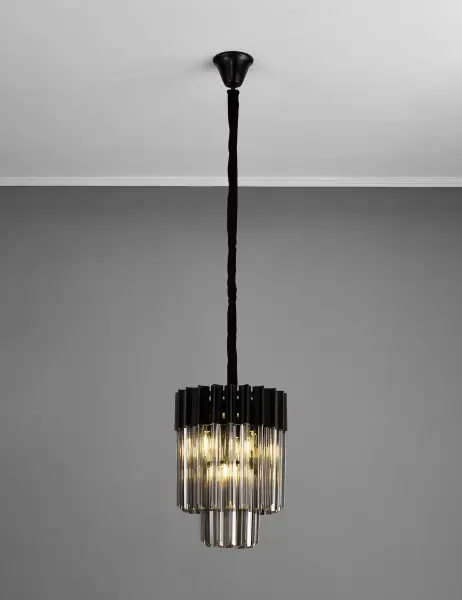 Donard Matt Black 4 Light Pendant with Smoked Glass