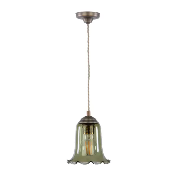 Ebba Antique Brass Single Pendant with Green Glass